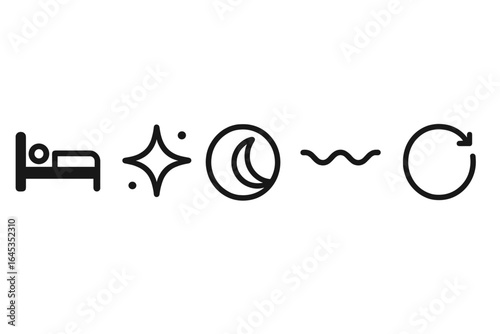 Symbols representing sleep, rest, and relaxation with stars and moon on a minimalist backdrop