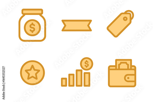 Financial icons representing budgeting, savings, and economic growth for personal finance management
