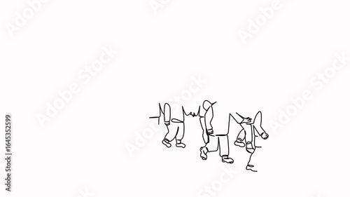 Self drawing animation .Hand drawn animated illustration. child, teacher, childhood, education, person, walking, student, girl, boy, woman