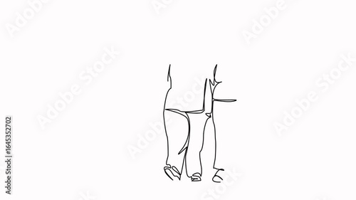 Self drawing animation of one continuous line. Hand drawn animated illustration. woman, person, fat, overweight, teenage, lifestyle, walking, female, girl, summer