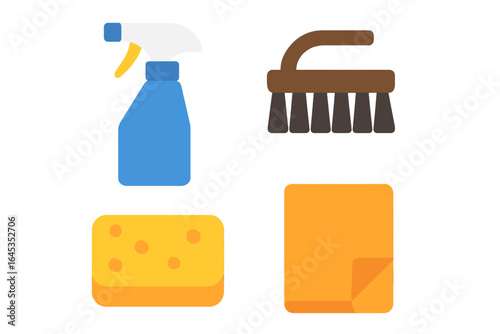 Cleaning supplies arranged on a countertop for household chores in a bright and tidy setting