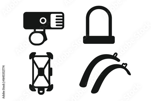 Collection of various equipment icons used in outdoor activities and sports, showcasing essential tools and gear