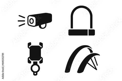 Security symbols indicating surveillance, lock mechanisms, and protection measures during daylight hours