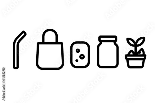 Minimalist illustration of eco-friendly items promoting sustainability in daily life
