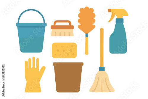 Household cleaning supplies displayed with essential tools, emphasizing the importance of cleanliness in home care routines