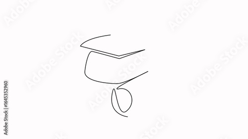 Self drawing animation of one continuous line. Hand drawn animated illustration. diploma, graduation, education, achievement, cap, learning, success, university, academic, certificate