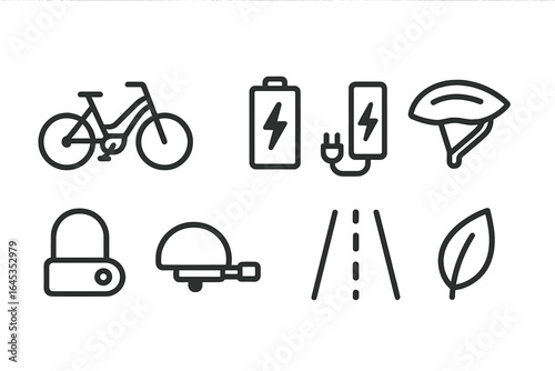 Iconic symbols representing cycling, safety, and eco-friendly transportation options in a modern design layout