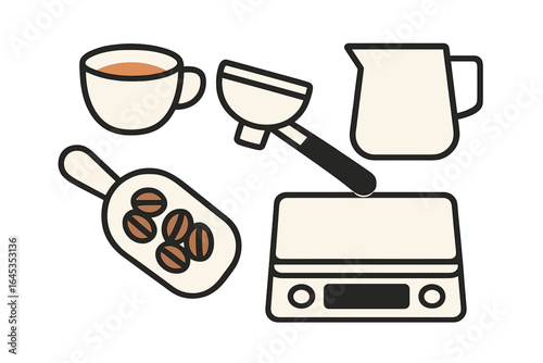 Coffee preparation tools for a perfect brew at home with measuring scale and coffee beans
