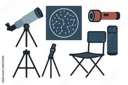 Exploring the night sky with telescopes and stargazing gear in a quiet outdoor setting