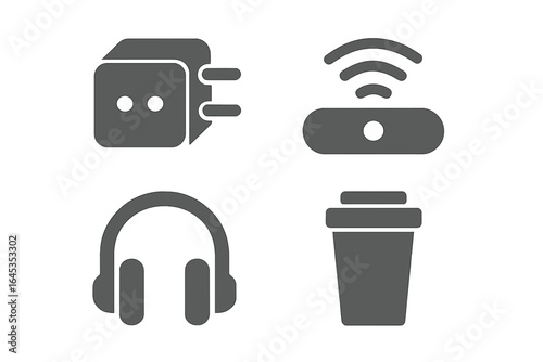 Icons representing technology and audio equipment for modern lifestyle or digital media engagement