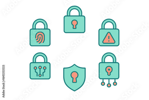 Various icons representing security features including locks and alerts in modern design