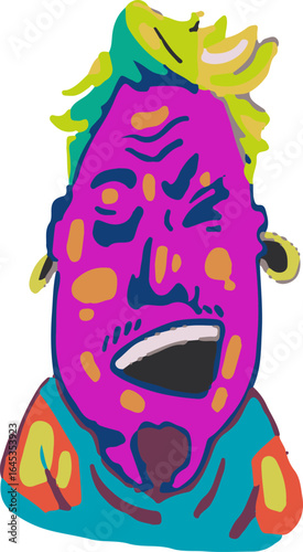 Exaggerated Cartoon Portrait of a Yelling Man