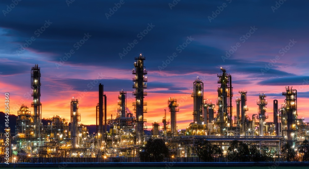 Naklejka premium Industrial complex at dawn