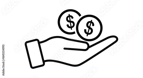 A hand holding two dollar coins isolated on white background for financial theme