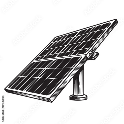 Vintage engraved illustration of a solar panel generating clean renewable green energy