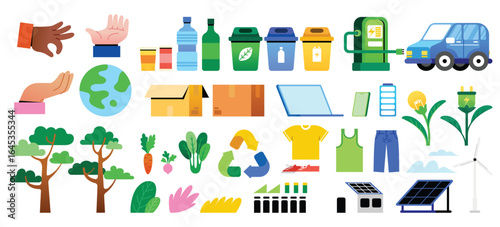 Hand-Drawn Flat Illustrations of Circular Economy Concepts Original Collection
