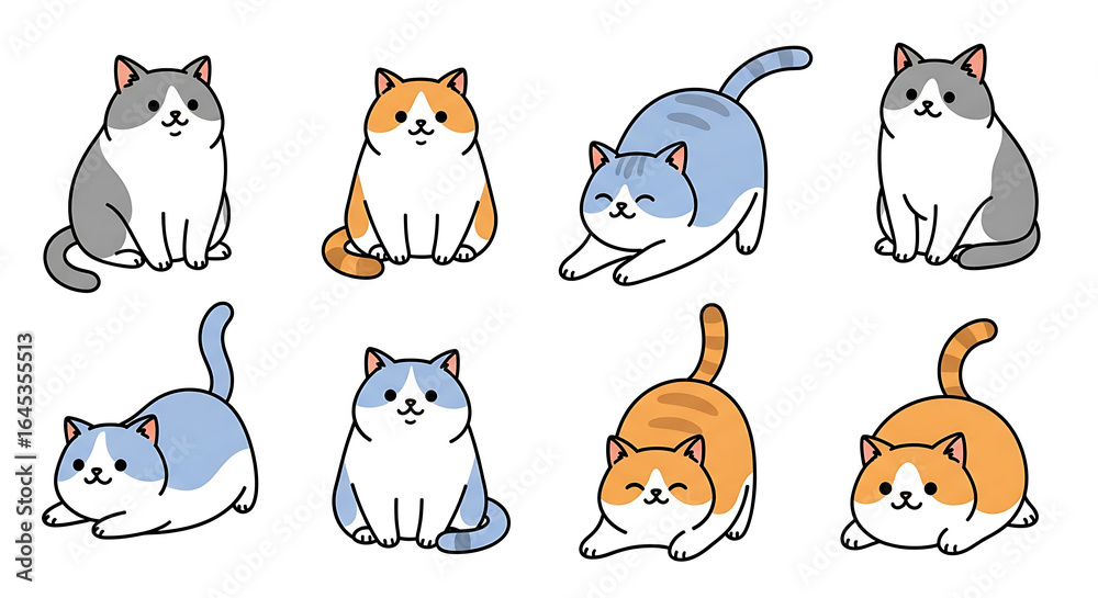 Fototapeta premium かわいい猫と子猫のイラスト – 癒し系で可愛らしい動物イラスト