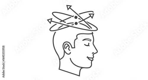 Illustration of a dizzy man with circles and arrows isolated on white background