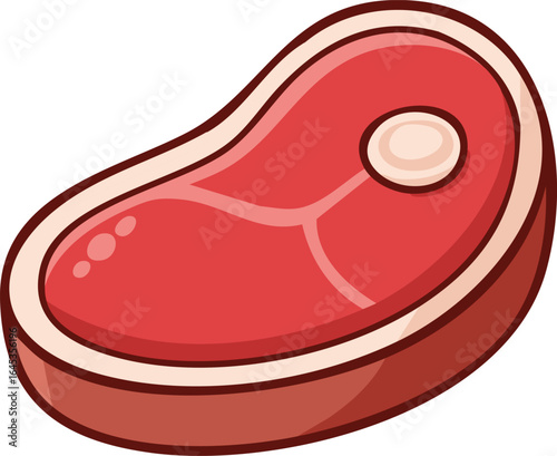 A cartoon illustration of a raw, red steak with a white fat marbling in the center.