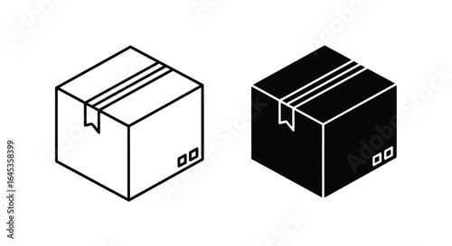 Isometric cardboard boxes in black and white isolated on white background