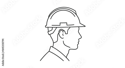 Construction worker wearing hard hat isolated on white background for safety