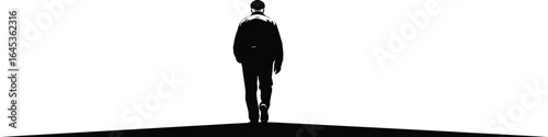Silhouette of a solitary person standing on a flat line against a white background
