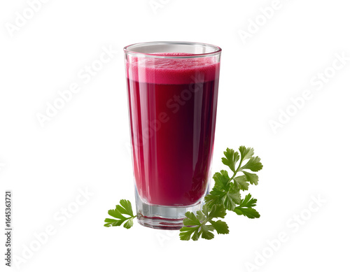 glass filled with freshly squeezed cherry colored vegetable juice without foam or pulp  on a Transparent PNG White background