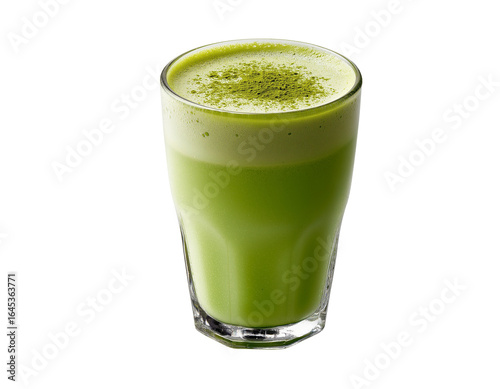  glass of matcha latte, against a white background, isolated on the left side, high-resolution photography,  on a Transparent PNG White background