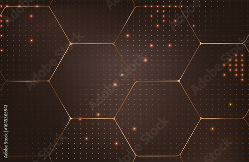 abstract brown background with gold hexagons and golden dots. luxury banner. vector illustration. mocha mousse