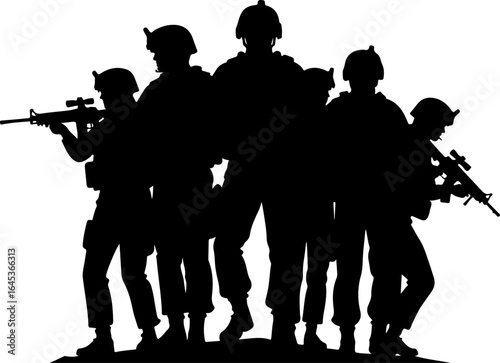 Soldier Silhouette Squad – Military Team Vector Illustration" vector