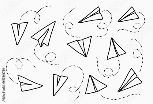 set of paper plane outline illustration