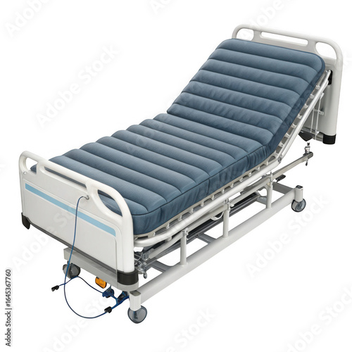 Modern hospital bed with advanced air mattress system isolated on transparent background