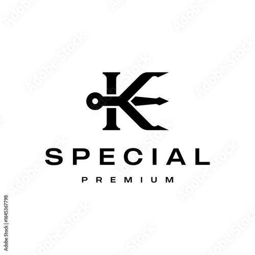 luxury trident K letter logo design template. trident K letter logo.	
