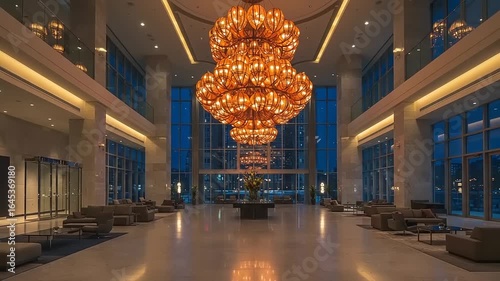Modern hotel lobby at night