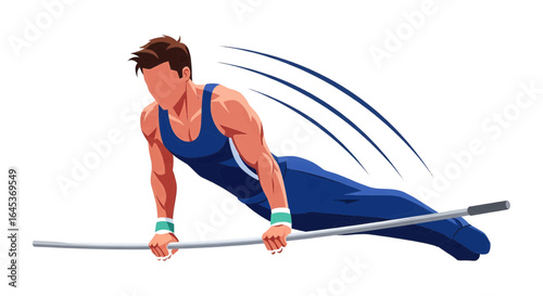 Gymnast in Action Performing on the Horizontal Bar with Strength and Precision