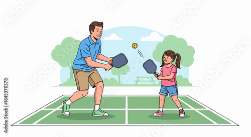 Father and Daughter Enjoying a Fun Game of Pickleball