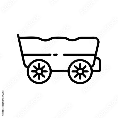 Simple line illustration of a hayride wagon vector icon  