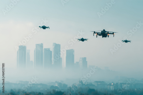 swarm of military drones descends upon city executing strategic mission to block highvalue target