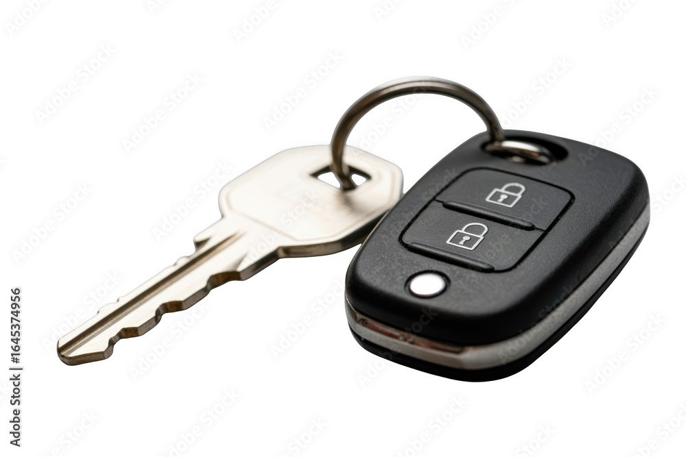 Car key fob and metal key isolated on transparent background Car key fob and metal key isolated on transparent background