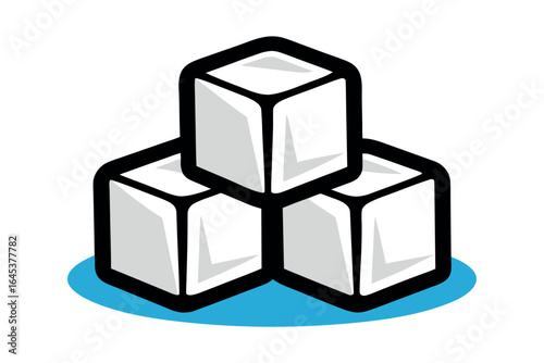 Three Sugar Cubes Stacked In A Pyramid Shape On White sweet sweetener