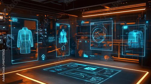 AI-generated augmented reality shopping interface with compliance badges for e-commerce tech mockup, useful for online shopping experiences and tech demos.
