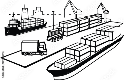 Container Freight Vector – Shipping Yard and Logistics Distribution Design