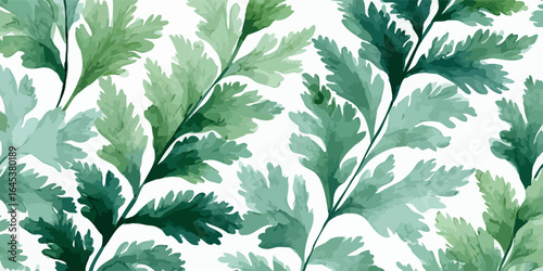 Elegant watercolor background featuring lush green fern leaves in a soft artistic style - vector illustration