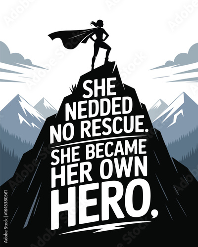 Empowering silhouette of a woman standing victorious on a mountain peak T Shirt Design