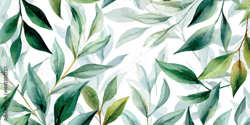 Bright watercolor botanical floral background with exotic leaves and decorative patterns - vector illustration