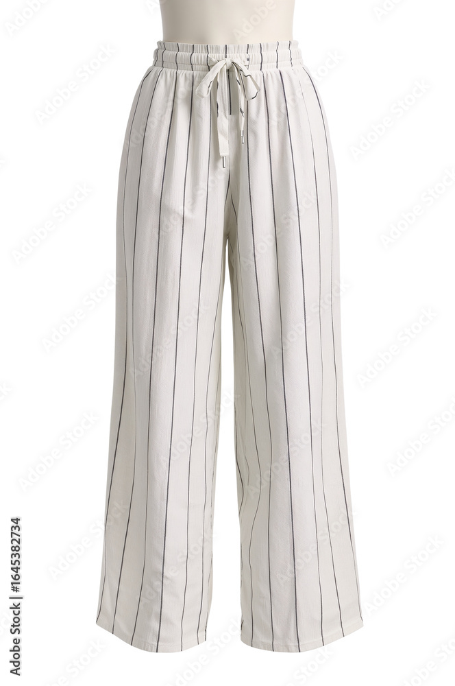 Fototapeta premium Elegant Women's Striped Palazzo Pants on Black Background for Fashion and Style Displays