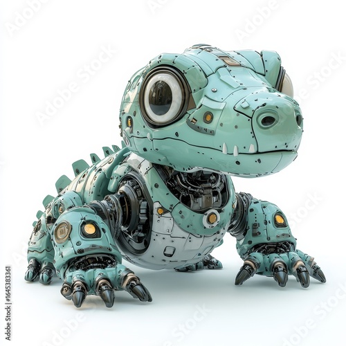 Cute crocodile robot, a whimsical robotic animal isolated over a white background, designed for playful design aesthetics. 3D rendering, Generative AI