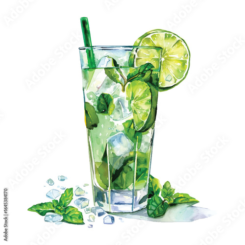 Refreshing Mojito Cocktail Vector Illustration with Lime and Mint for Beverage Art