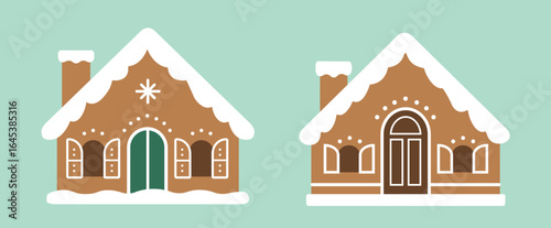 
Set Of Gingerbread House Flat Stock Vector Illustration.
Cute Holiday Cookie Houses. 
Good for greeting card, poster, banner, leaflet.
