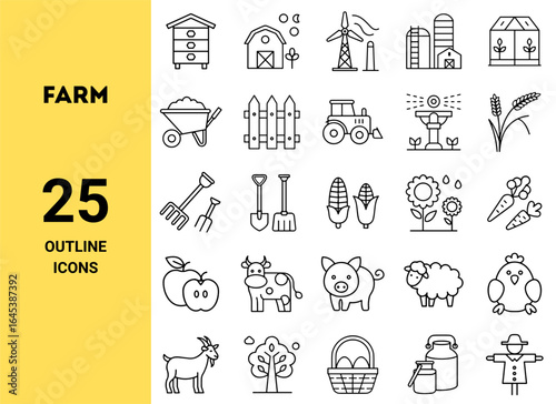 Set farm icons with outline icons